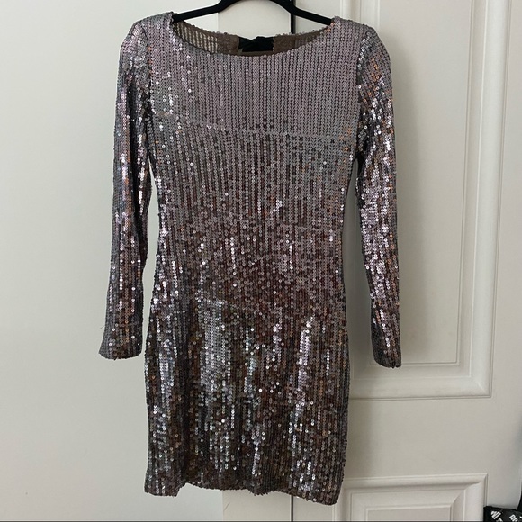 aryn k sequin dress Aryn K Sequin Grey Dress